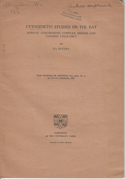Cytogenic Studies on the Rat: Somatic Chromosome Complex, Meiosis and Chiasma Frequency