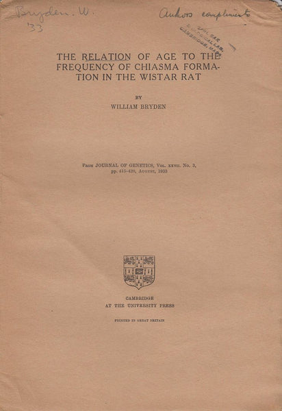 The Relation of Age to the Frequency of Chiasma Formation in the Wistar Rat