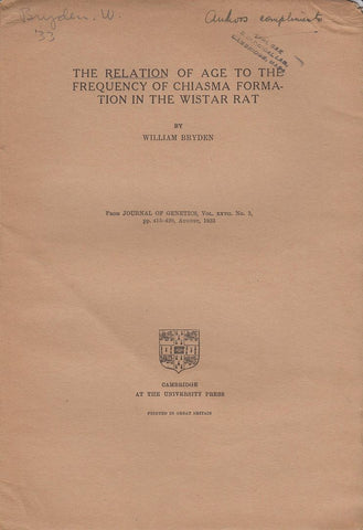 The Relation of Age to the Frequency of Chiasma Formation in the Wistar Rat