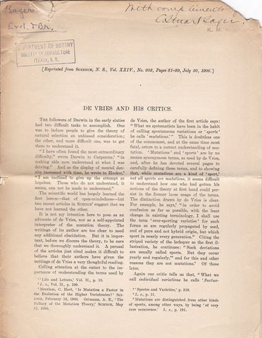 De Vries and His Critics