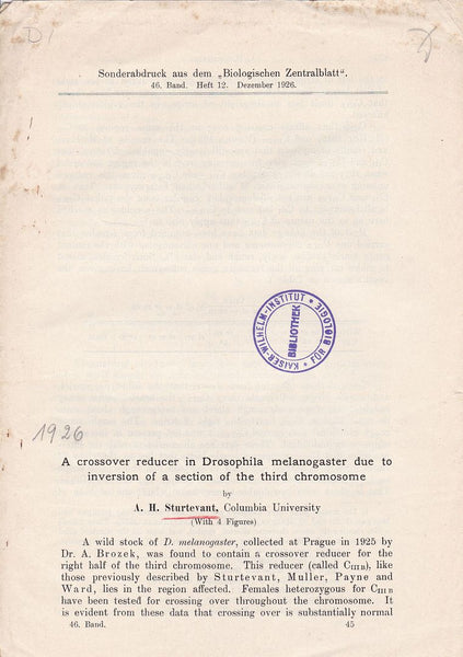 A Crossover reducer in Drosophila Melanogaster due to inversion of a section of the third chromosome