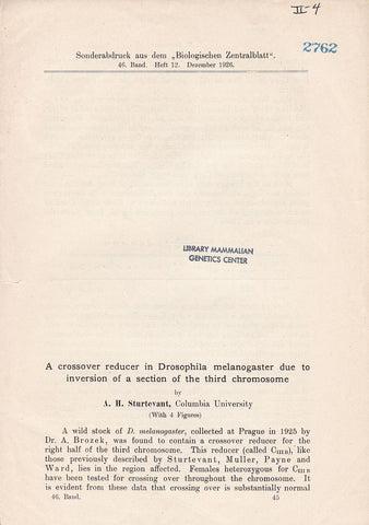 A Crossover reducer in Drosophila Melanogaster due to inversion of a section of the third chromosome