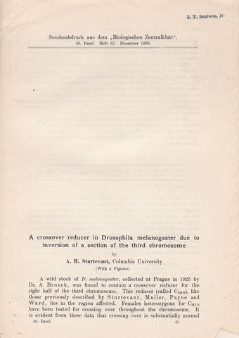 A Crossover reducer in Drosophila Melanogaster due to inversion of a section of the third chromosome