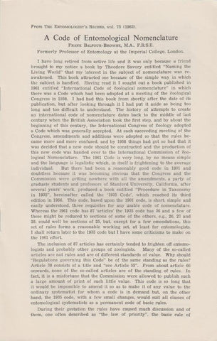 A Code of Entomological Nomenclature