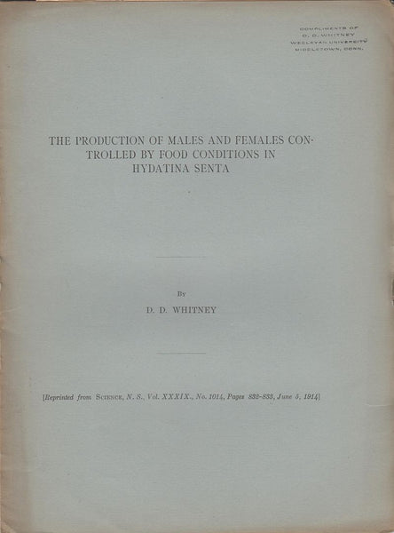 The Production of Males and Females Controlled by Food Conditions in Hydatina Senta