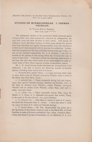 Studies on Myrmecophiles. I. Cremastochilus