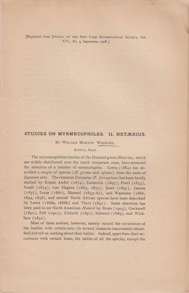 Studies on Myrmecophiles. II. Hetaerius