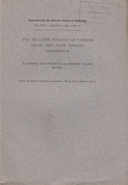 The Relative Toxicity of Various Salts and Acids Toward Paramecium