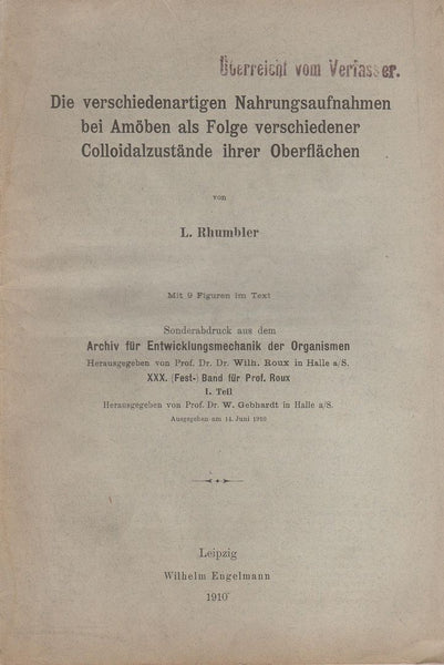 Die Verschiedenartigen Nahrungsaufnahmen bei Amoben als Folge verschiedener Colloidalzustande ihrer Oberflachen