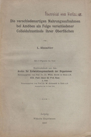 Die Verschiedenartigen Nahrungsaufnahmen bei Amoben als Folge verschiedener Colloidalzustande ihrer Oberflachen