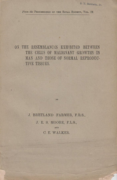 On the Resemblances Exhibited Between the Cells of Malignant Growths in Man and those of Normal Reproductive Tissues