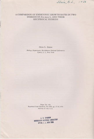 A Comparison of Embryonic Growth Rates in Two Inbreds of Zea Mays L. and their Reciprocal Hybrids