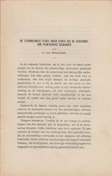 De Tegenwoordige Stand Onzer Kennis van de Scheikunde der Plantaardige Celwanden