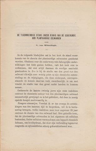 De Tegenwoordige Stand Onzer Kennis van de Scheikunde der Plantaardige Celwanden