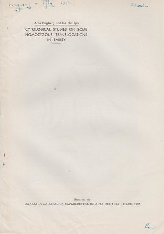 Cytological Studies on Some Homozygous Translocations in Barley