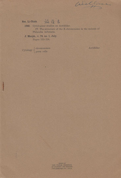 Cytological Studies on Aerididae IV. The Structure of the X-Chromosome in the Meiosis of Phlaeoba infumata