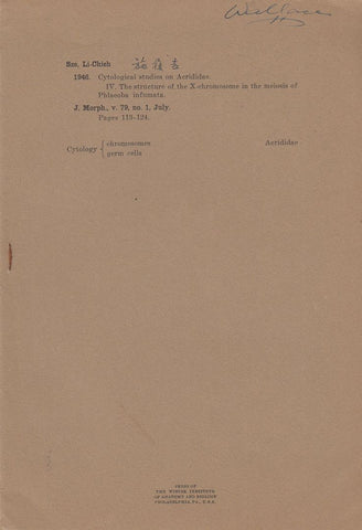 Cytological Studies on Aerididae IV. The Structure of the X-Chromosome in the Meiosis of Phlaeoba infumata