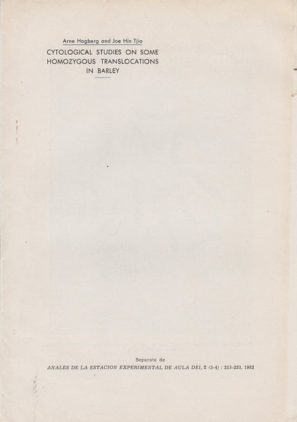 Cytological Studies on Some Homozygous Translocations in Barley