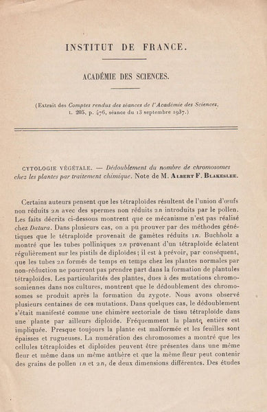 Cytologie Vegetale--Dedoublement du nombre de chromosomes chez les plantes par traitement chimique