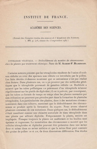 Cytologie Vegetale--Dedoublement du nombre de chromosomes chez les plantes par traitement chimique