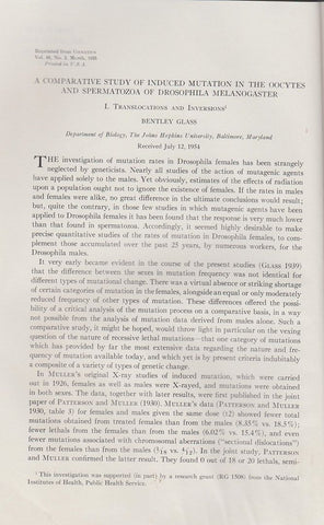 A Comparative Study Of Induced Mutation In The Oocytes And Spermatozoa Of Drosophila Melanogaster I. Translocations And Inversions