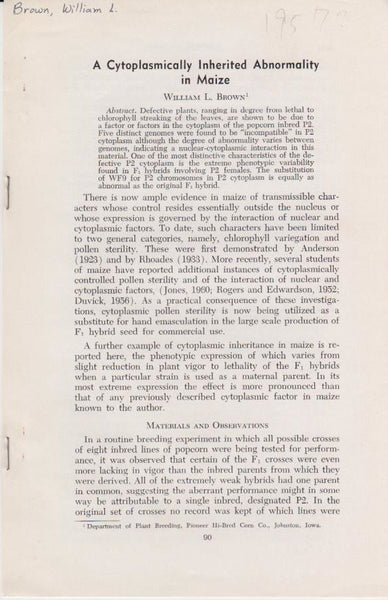 A Cytoplasmically Inherited Abnormality in Maize