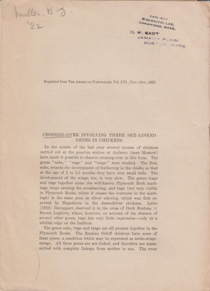Crossing-Over Involving Three Sex-Linked Genes in Chickens