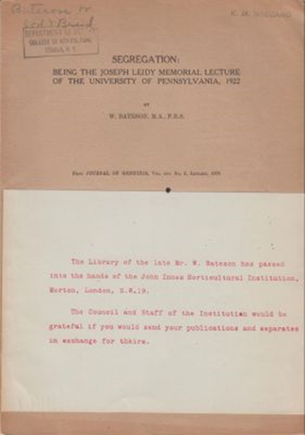 Segregation: Being the Joseph Leidy Memorial Lecture of the University of Pennsylvania, 1922