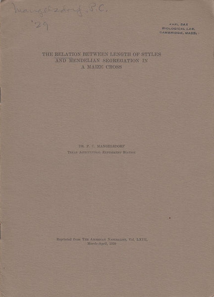 The Relation between Length of Styles and Mendelian Segregation in a Maize Cross