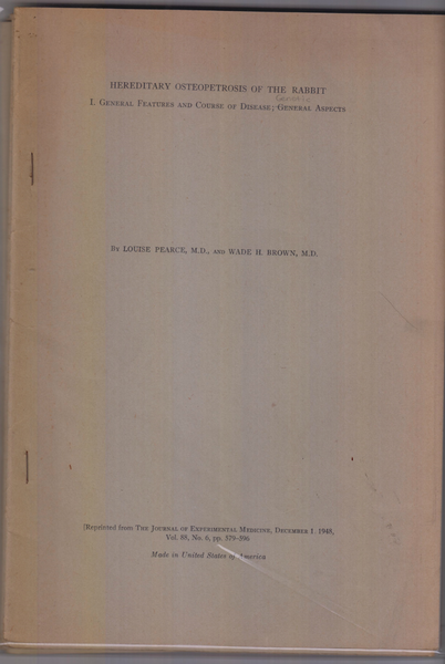 4 offprints including: Hereditary Osteopetrosis of the Rabbit: I, II, III, IV