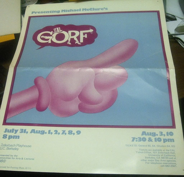 Poster for Michael McClure's Gorf Zellerbach Playhouse Berkeley nd.