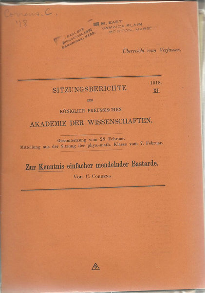 Carl Correns German botanist and geneticist.  25 offprints dated from 1904-1928