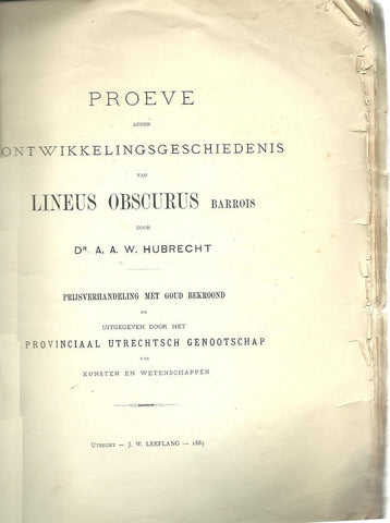 Proeve eener Ontwikkelingsgeschiedenis van Lineus Obscurus Barrois