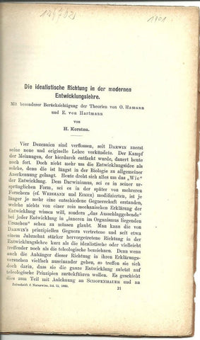 Die idealistische Richtung der modernen Entwickelungslehre : mit der Beru&#776;cksichtigung .... von O. Hamann und. E. von  Hartmann