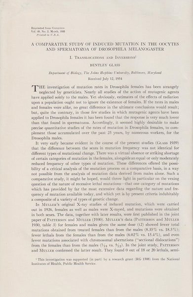 A Comparative Study Of Induced Mutation In The Oocytes And Spermatozoa Of Drosophila Melanogaster I. Translocations And Inversions