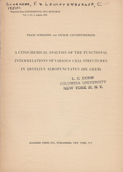A Cytochemical Analysis Of The Functional Interrelations Of Various Cell Structures In Arvelius Albopunctatus (De Geer)