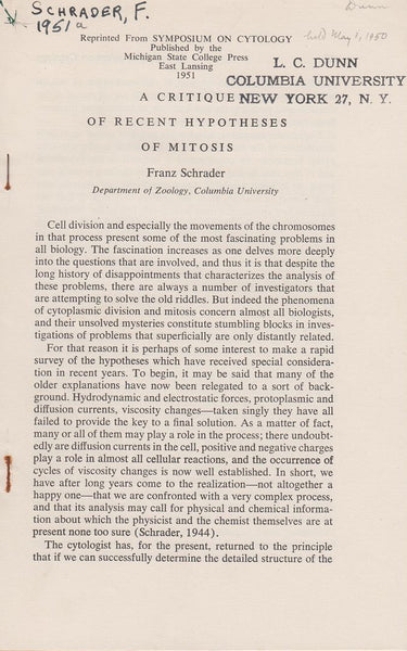 A Critique Of Recent Hypotheses Of Mitosis