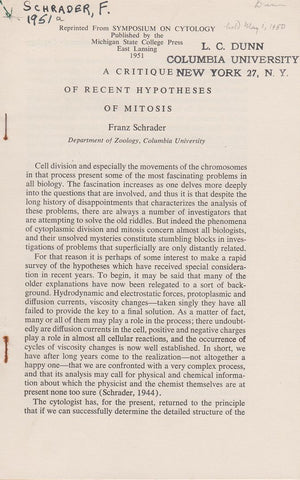 A Critique Of Recent Hypotheses Of Mitosis