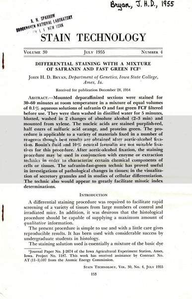 Differential Staining With A Mixture Of Safranin And Fast Green FCF