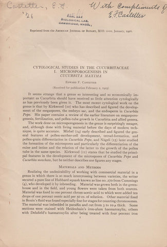 Cytological Studies In the Cucurbitaceae I. Microsporogenesis In Cucurbita Maxima