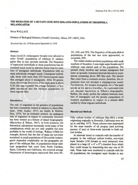 The Migration Of A Mutant Gene Into Isolated Populations Of Drosophila Melanogaster