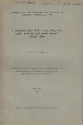 A Cytological Study of the Leaves and Growing Points of Healthy and Mosaic Diseased Tobacco Plants
