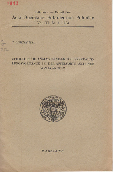 Zytologische Analyse Einiger Pollenentwicklungsvorgange bei der Apfelsorte "Schoner von Boskoop"