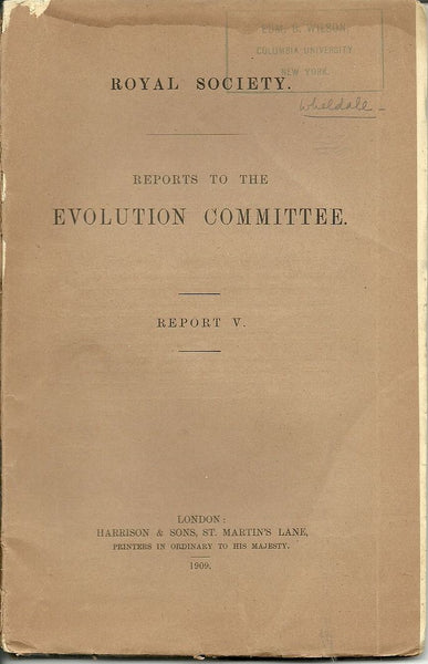 Reports of the Evolution Committee of the Royal Society Report V