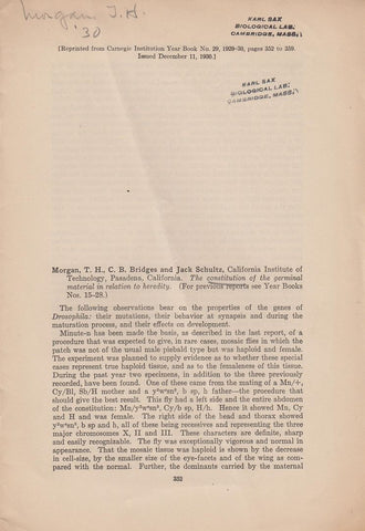 12 offprints by Thomas Hunt Morgan