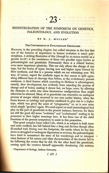 Redintegration of the Symposium on Genetics, Paleotology, and Evolution