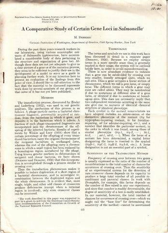 Ten Offprints by M. Demerec including "A Comparative Study of Certain Gene Loci in Salmonella"