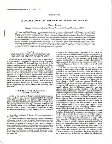 A Local Flora and the Biological Species Concept