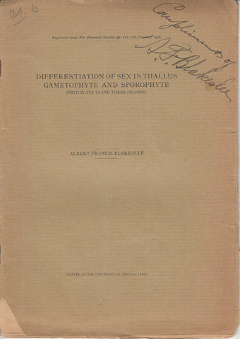 Differentiation of Sex in Thallus Gametophhyte and Sporophyte